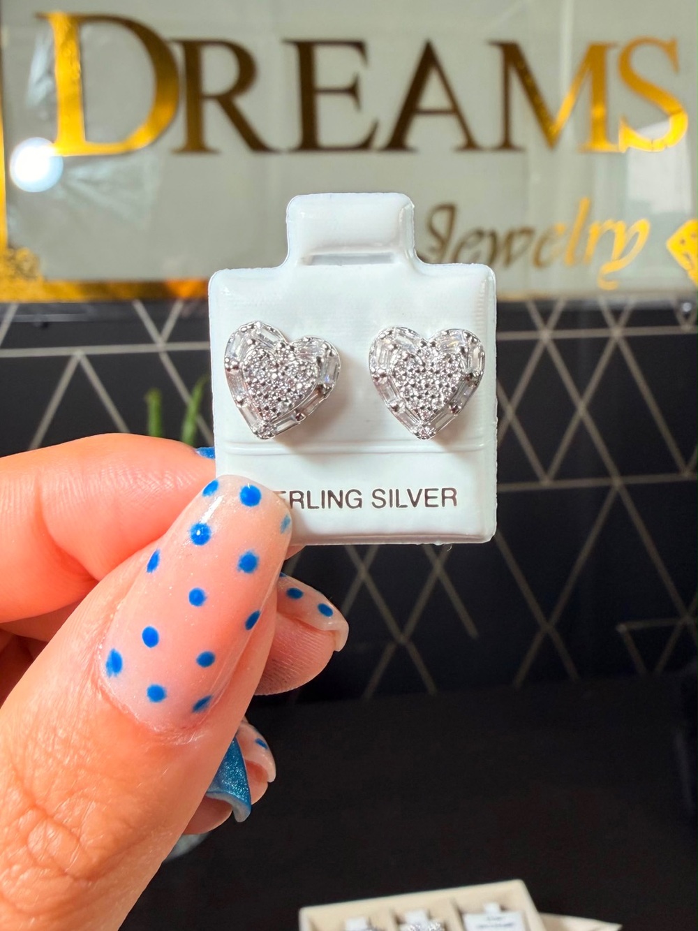 Sterling Silver Pave Heart Stud Earrings - Silver